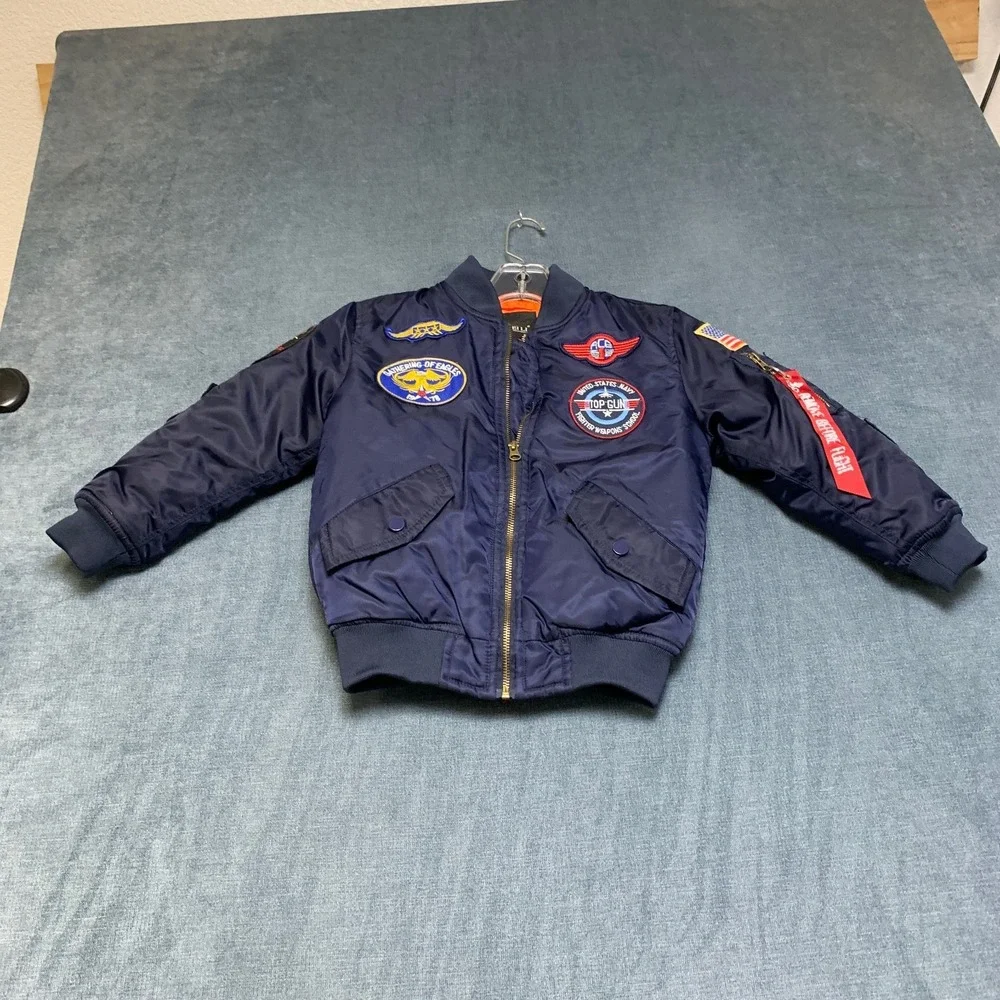 Da Fei Li Top Gun MA-1 Bomber Jacket Kids 6 Navy Blue Long Sleeve Full Zip